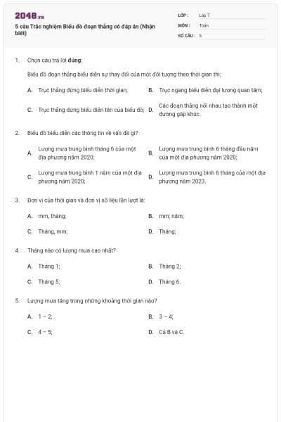 5 câu Trắc nghiệm Biểu đồ đoạn thẳng có đáp án (Nhận biết)