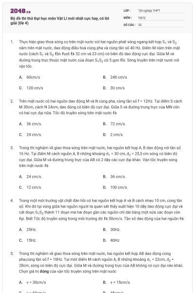Bộ đề thi thử Đại học môn Vật Lí mới nhất cực hay, có lời giải (Đề 4)