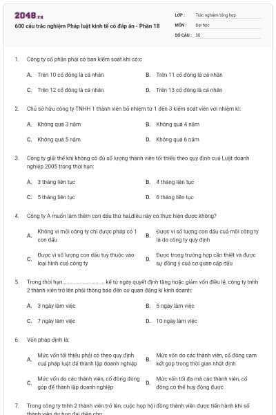 600 câu trắc nghiệm Pháp luật kinh tế có đáp án - Phần 18