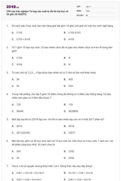 299 câu trắc nghiệm Tổ hợp xác suất từ đề thi đại học có lời giải chi tiết(P3)