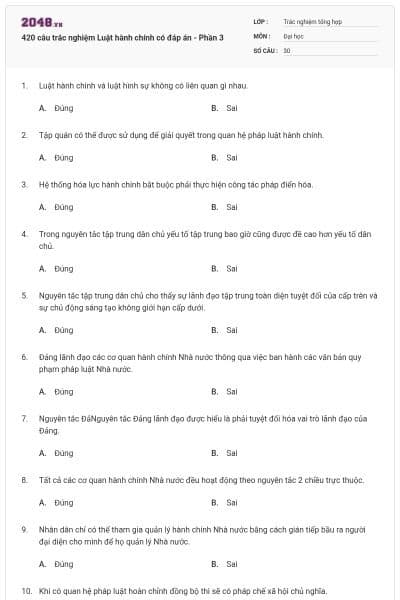 420 câu trắc nghiệm Luật hành chính có đáp án - Phần 3