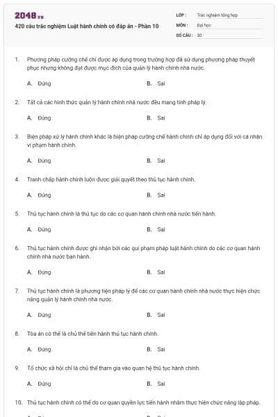 420 câu trắc nghiệm Luật hành chính có đáp án - Phần 10