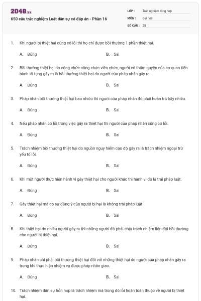 650 câu trắc nghiệm Luật dân sự có đáp án - Phần 16