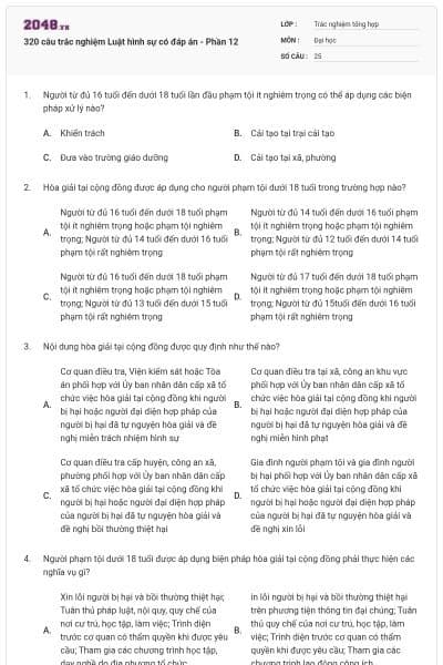 320 câu trắc nghiệm Luật hình sự có đáp án - Phần 12