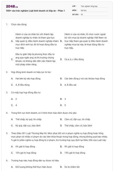 500+ câu trắc nghiệm Luật kinh doanh có đáp án - Phần 1