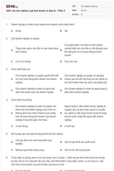 500+ câu trắc nghiệm Luật kinh doanh có đáp án - Phần 4