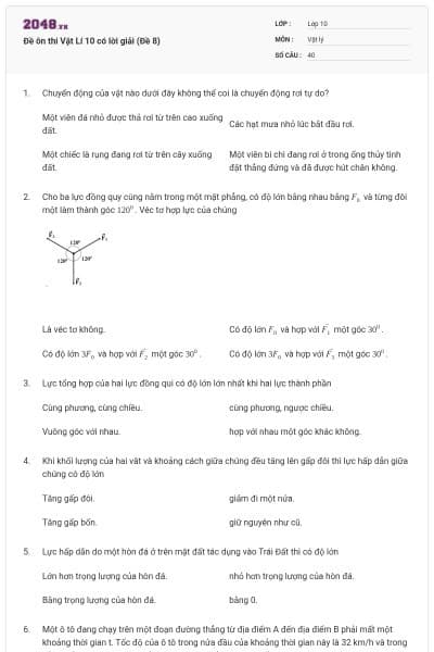 Đề ôn thi Vật Lí 10 có lời giải (Đề 8)
