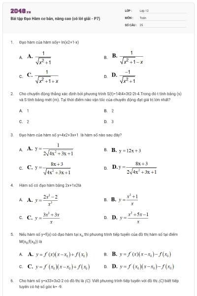 Bài tập Đạo Hàm cơ bản, nâng cao (có lời giải - P7)