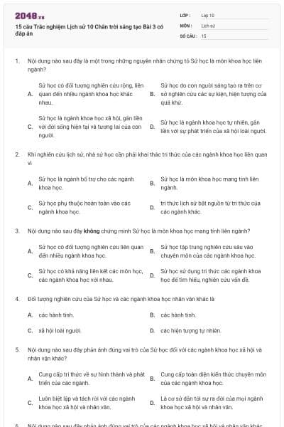 15 câu Trắc nghiệm Lịch sử 10 Chân trời sáng tạo Bài 3 có đáp án