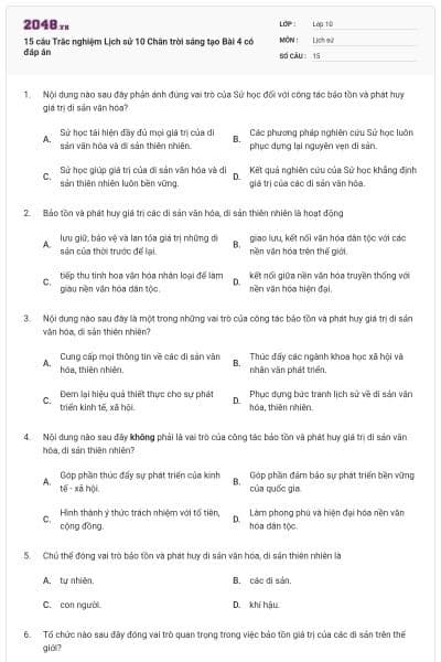 15 câu Trắc nghiệm Lịch sử 10 Chân trời sáng tạo Bài 4 có đáp án