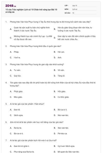 15 câu Trắc nghiệm Lịch sử 10 Chân trời sáng tạo Bài 10 có đáp án