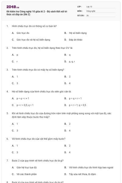 Đề kiểm tra Công nghệ 10 giữa kì 2 - Bộ sách Kết nối tri thức có đáp án (Đề 2)
