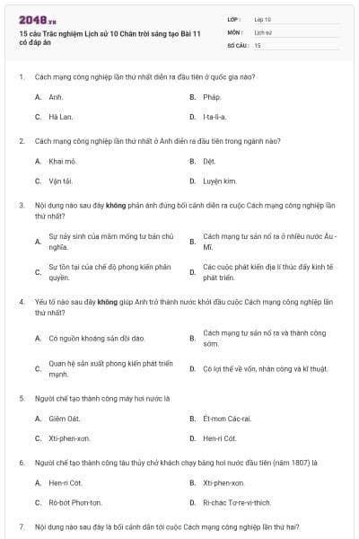 15 câu Trắc nghiệm Lịch sử 10 Chân trời sáng tạo Bài 11 có đáp án