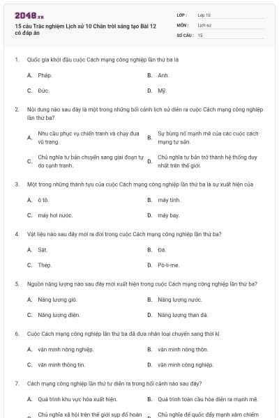 15 câu Trắc nghiệm Lịch sử 10 Chân trời sáng tạo Bài 12 có đáp án