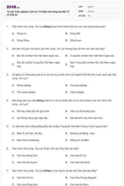 15 câu Trắc nghiệm Lịch sử 10 Chân trời sáng tạo Bài 15 có đáp án