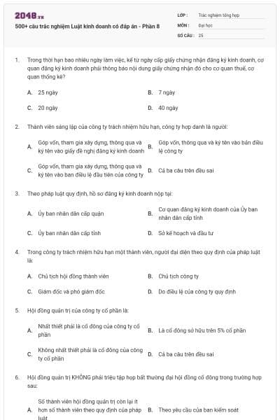 500+ câu trắc nghiệm Luật kinh doanh có đáp án - Phần 8