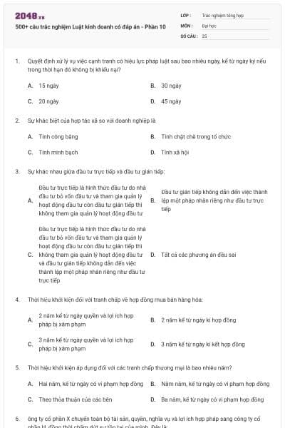 500+ câu trắc nghiệm Luật kinh doanh có đáp án - Phần 10