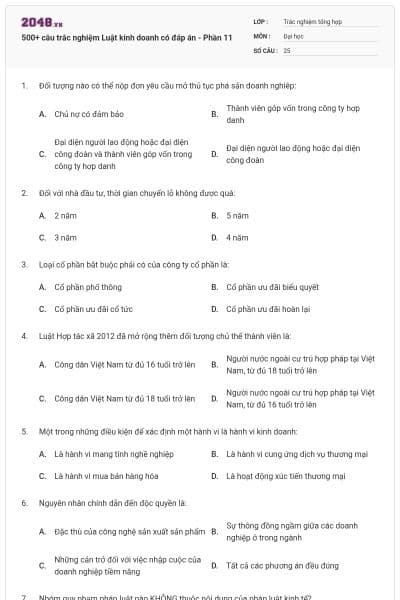 500+ câu trắc nghiệm Luật kinh doanh có đáp án - Phần 11