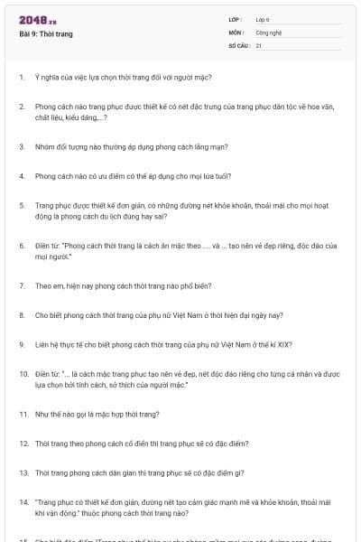 Bài 9: Thời trang