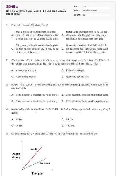 Đề kiểm tra KHTN 7 giữa học kì 1 - Bộ sách Cánh diều có đáp án (Đề 2)