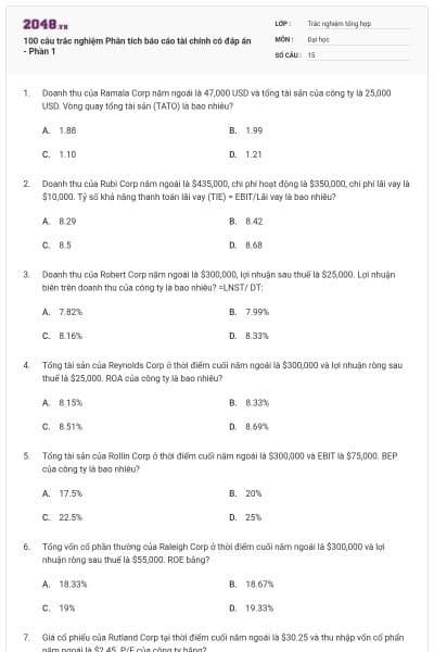 100 câu trắc nghiệm Phân tích báo cáo tài chính có đáp án - Phần 1