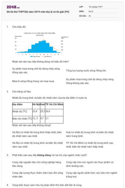 Đề thi thử THPTQG năm 2019 môn Địa lý có lời giải (P4)