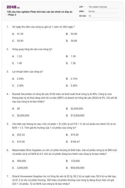 100 câu trắc nghiệm Phân tích báo cáo tài chính có đáp án - Phần 3