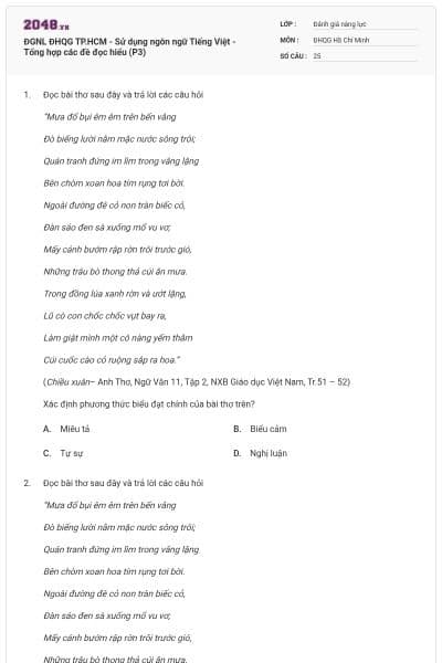 ĐGNL ĐHQG TP.HCM - Sử dụng ngôn ngữ Tiếng Việt - Tổng hợp các đề đọc hiểu (P3)