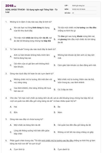 ĐGNL ĐHQG TP.HCM - Sử dụng ngôn ngữ Tiếng Việt - Từ Loại