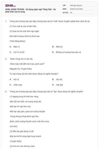 ĐGNL ĐHQG TP.HCM - Sử dụng ngôn ngữ Tiếng Việt - Sự phát triển của từ vựng