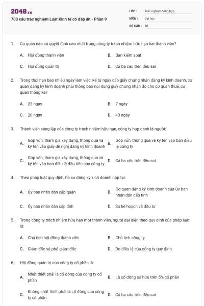 700 câu trắc nghiệm Luật Kinh tế có đáp án - Phần 9