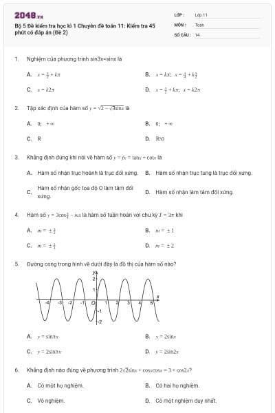 Bộ 5 Đề kiểm tra học kì 1 Chuyên đề toán 11: Kiểm tra 45 phút có đáp án (Đề 2)