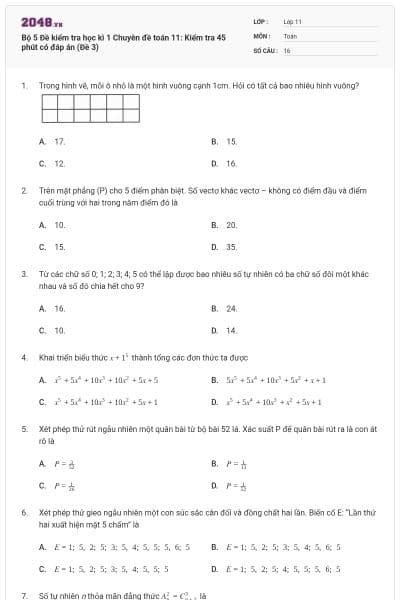 Bộ 5 Đề kiểm tra học kì 1 Chuyên đề toán 11: Kiểm tra 45 phút có đáp án (Đề 3)
