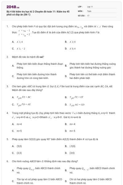 Bộ 4 Đề kiểm tra học kì 2 Chuyên đề toán 11: Kiểm tra 45 phút có đáp án (Đề 1)