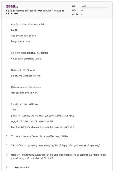 Bộ 12 đề kiểm tra cuối học kì 1 Văn 10 Kết nối tri thức có đáp án - Đề 1