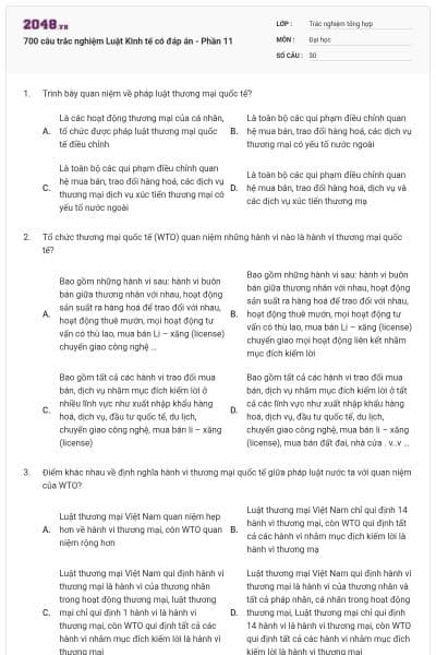 700 câu trắc nghiệm Luật Kinh tế có đáp án - Phần 11