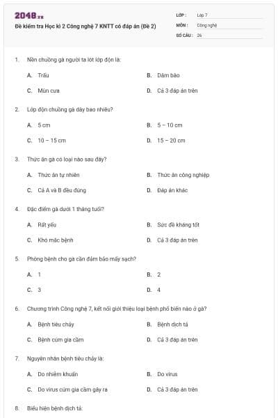 Đề kiểm tra Học kì 2 Công nghệ 7 KNTT có đáp án (Đề 2)
