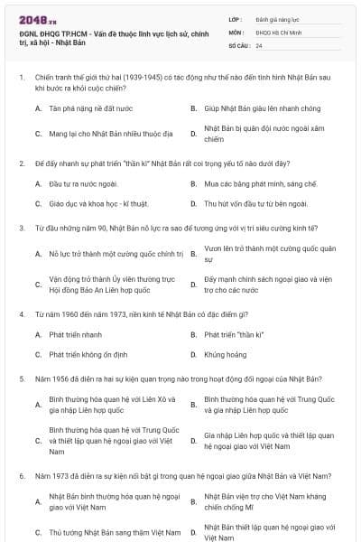 ĐGNL ĐHQG TP.HCM - Vấn đề thuộc lĩnh vực lịch sử, chính trị, xã hội - Nhật Bản