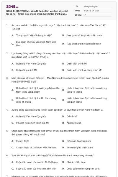 ĐGNL ĐHQG TP.HCM - Vấn đề thuộc lĩnh vực lịch sử, chính trị, xã hội - Chiến đấu chống chiến lược Chiến tranh đặc biệt