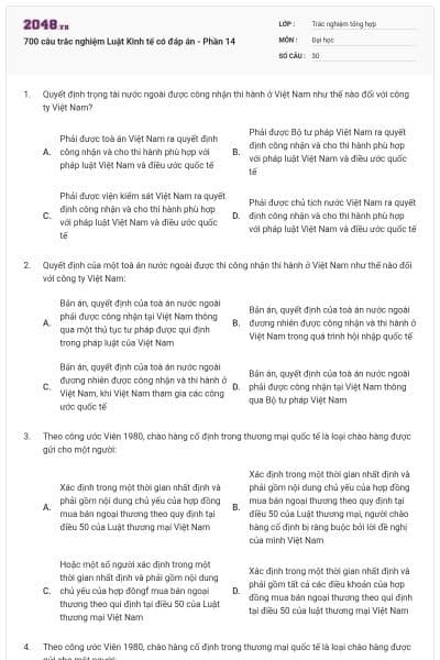 700 câu trắc nghiệm Luật Kinh tế có đáp án - Phần 14