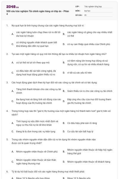 500 câu trắc nghiệm Tài chính ngân hàng có đáp án - Phần 4