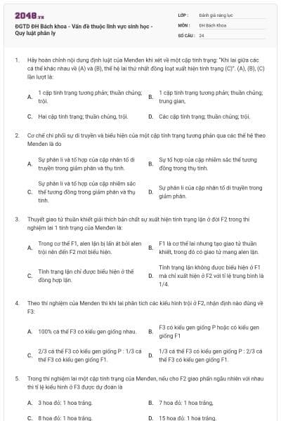 ĐGTD ĐH Bách khoa - Vấn đề thuộc lĩnh vực sinh học - Quy luật phân ly