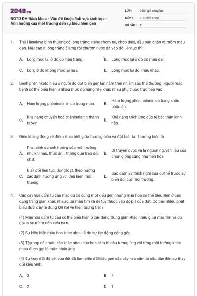 ĐGTD ĐH Bách khoa - Vấn đề thuộc lĩnh vực sinh học - Ảnh hưởng của môi trường đến sự biểu hiện gen