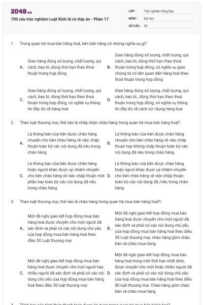 700 câu trắc nghiệm Luật Kinh tế có đáp án - Phần 17