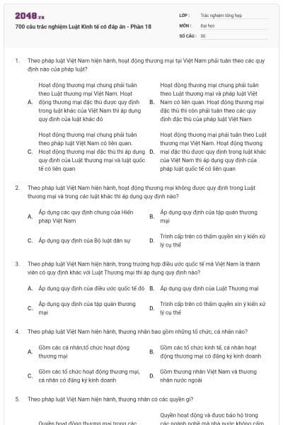 700 câu trắc nghiệm Luật Kinh tế có đáp án - Phần 18