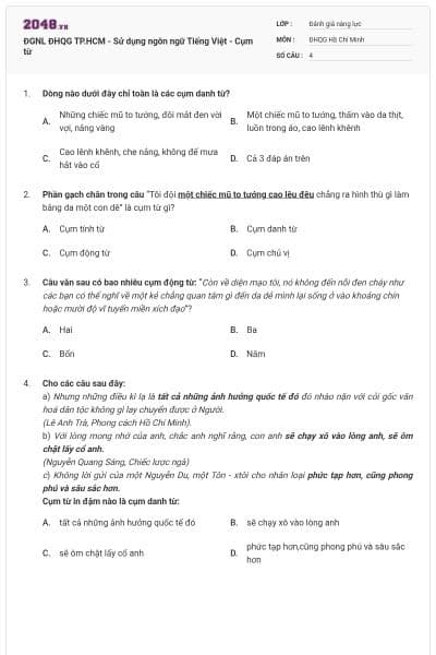 ĐGNL ĐHQG TP.HCM - Sử dụng ngôn ngữ Tiếng Việt - Cụm từ