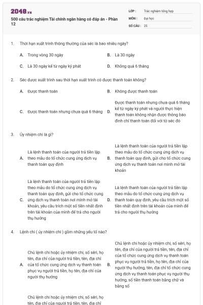 500 câu trắc nghiệm Tài chính ngân hàng có đáp án - Phần 12