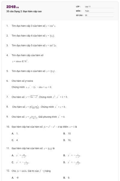 35 câu Dạng 2: Đạo hàm cấp cao