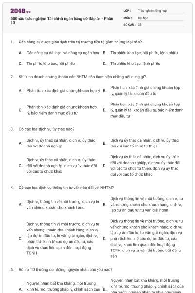 500 câu trắc nghiệm Tài chính ngân hàng có đáp án - Phần 13