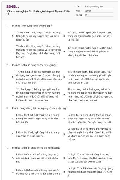 500 câu trắc nghiệm Tài chính ngân hàng có đáp án - Phần 14